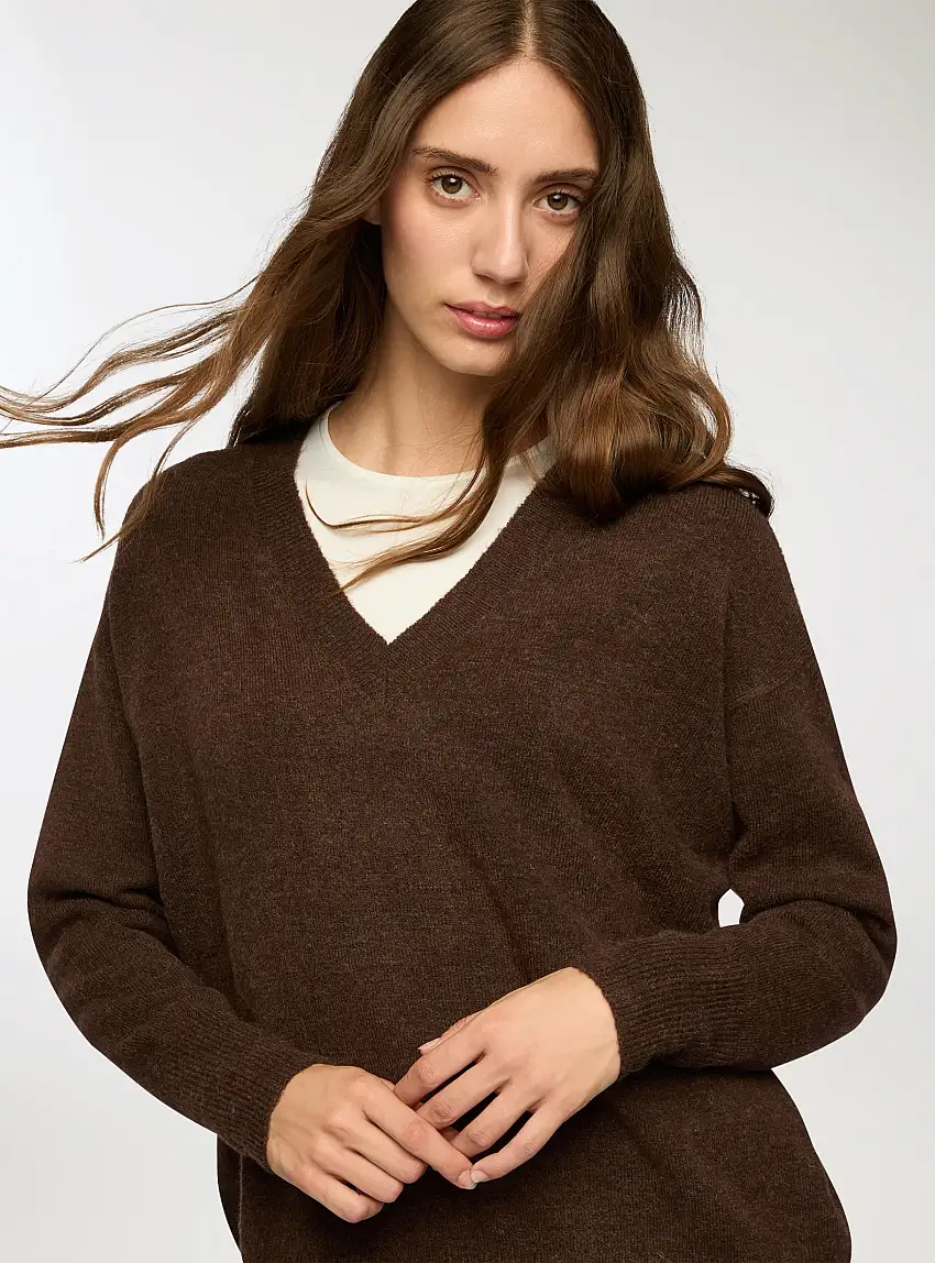 Maglia con scollo a V ampia Marrone melange