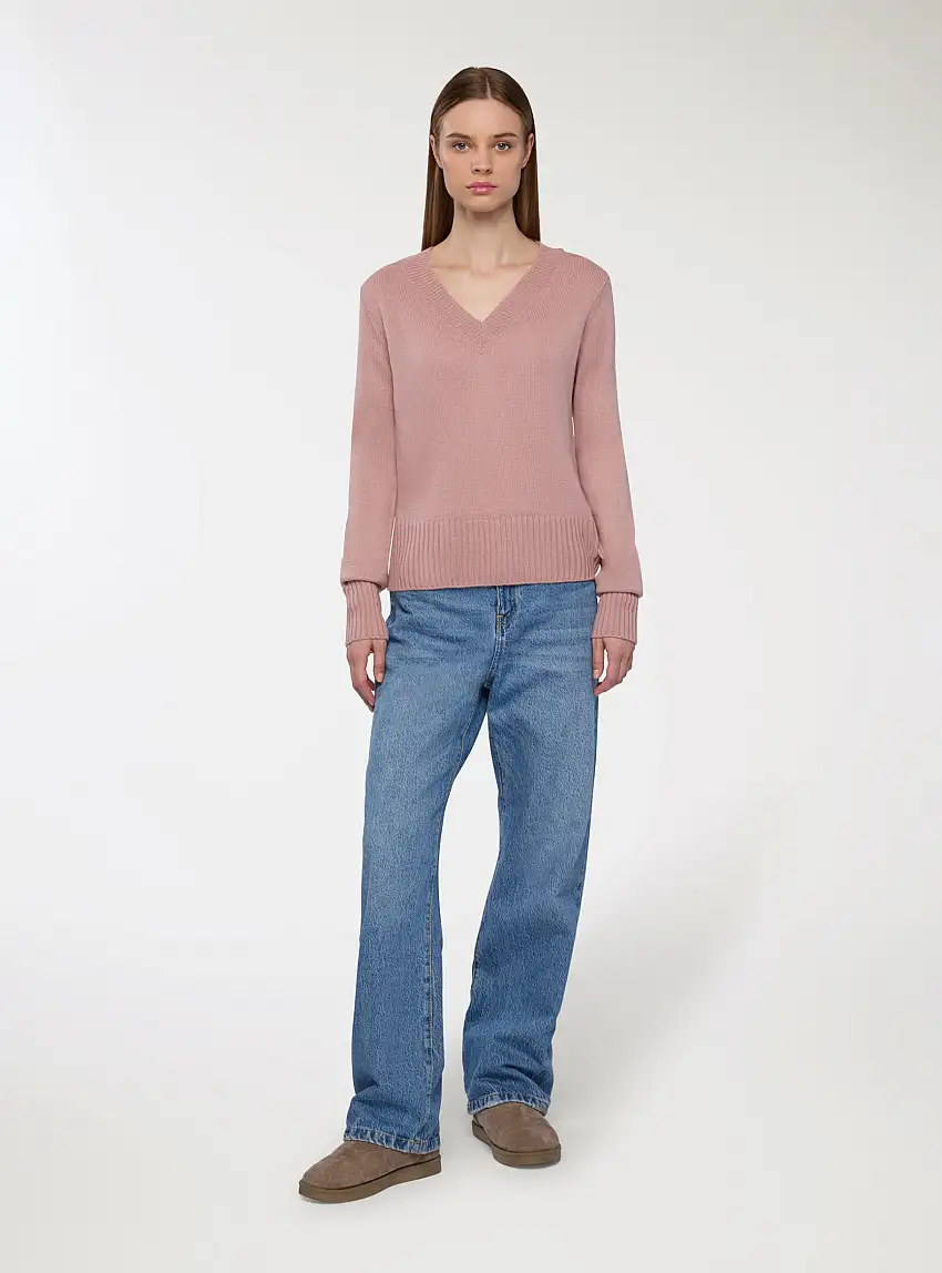 Maglia con scollo a V Rosa