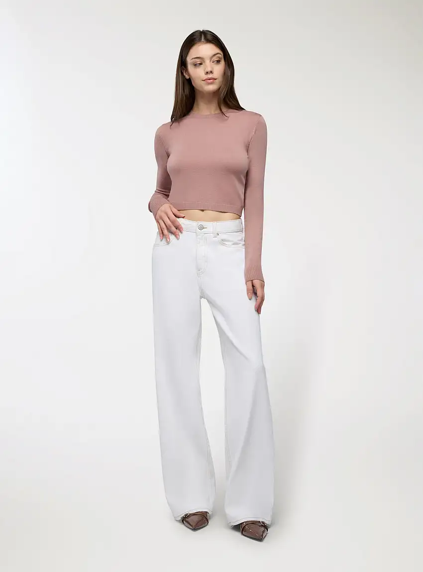 T-shirt crop a tinta unita Rosa