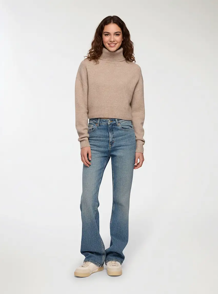 Maglione dolcevita crop Tortora