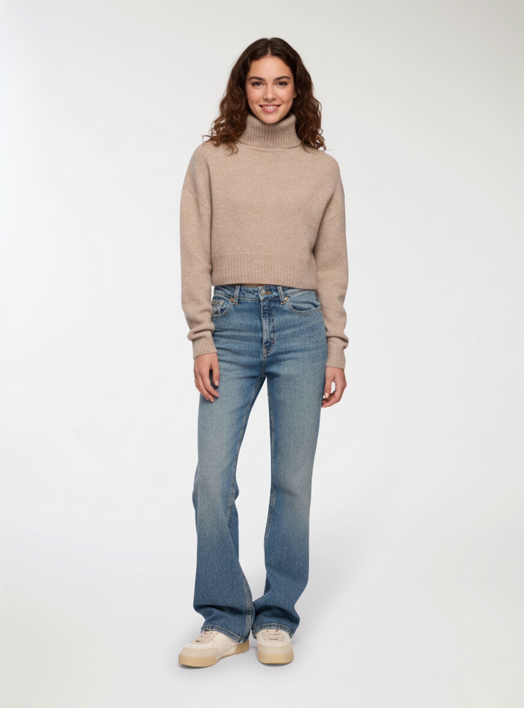 Maglione dolcevita crop Tortora