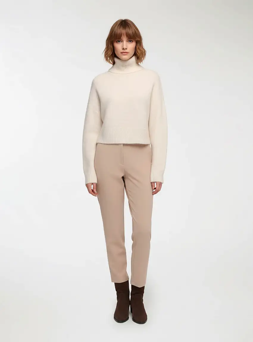 Maglione dolcevita crop Bianco melange