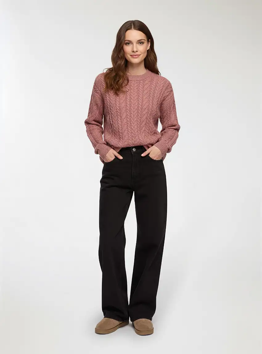 Maglia con lavorazione a trecce Malva