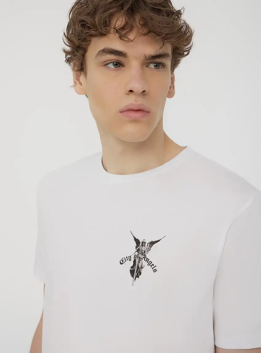 T-shirt stampa angeli fronte/retro Bianco ottico