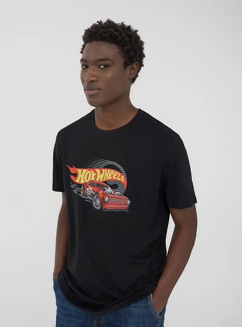 T-shirt con stampa Hot Wheels® uomo Nero