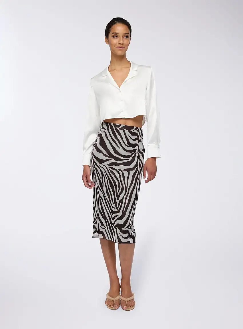 Camicia crop effetto raso Bianco