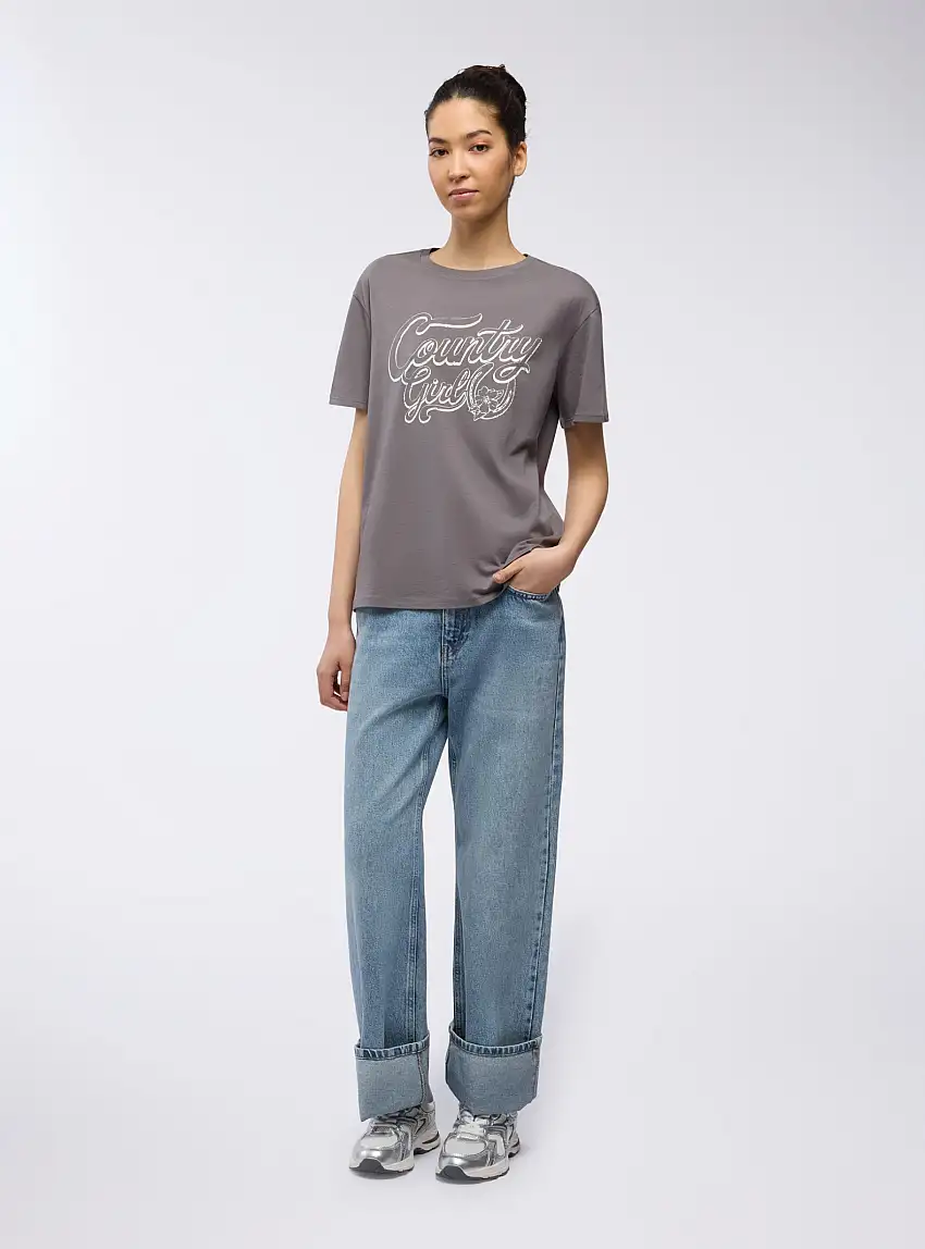 T-shirt ampia con scritta stile rodeo Grigio scuro