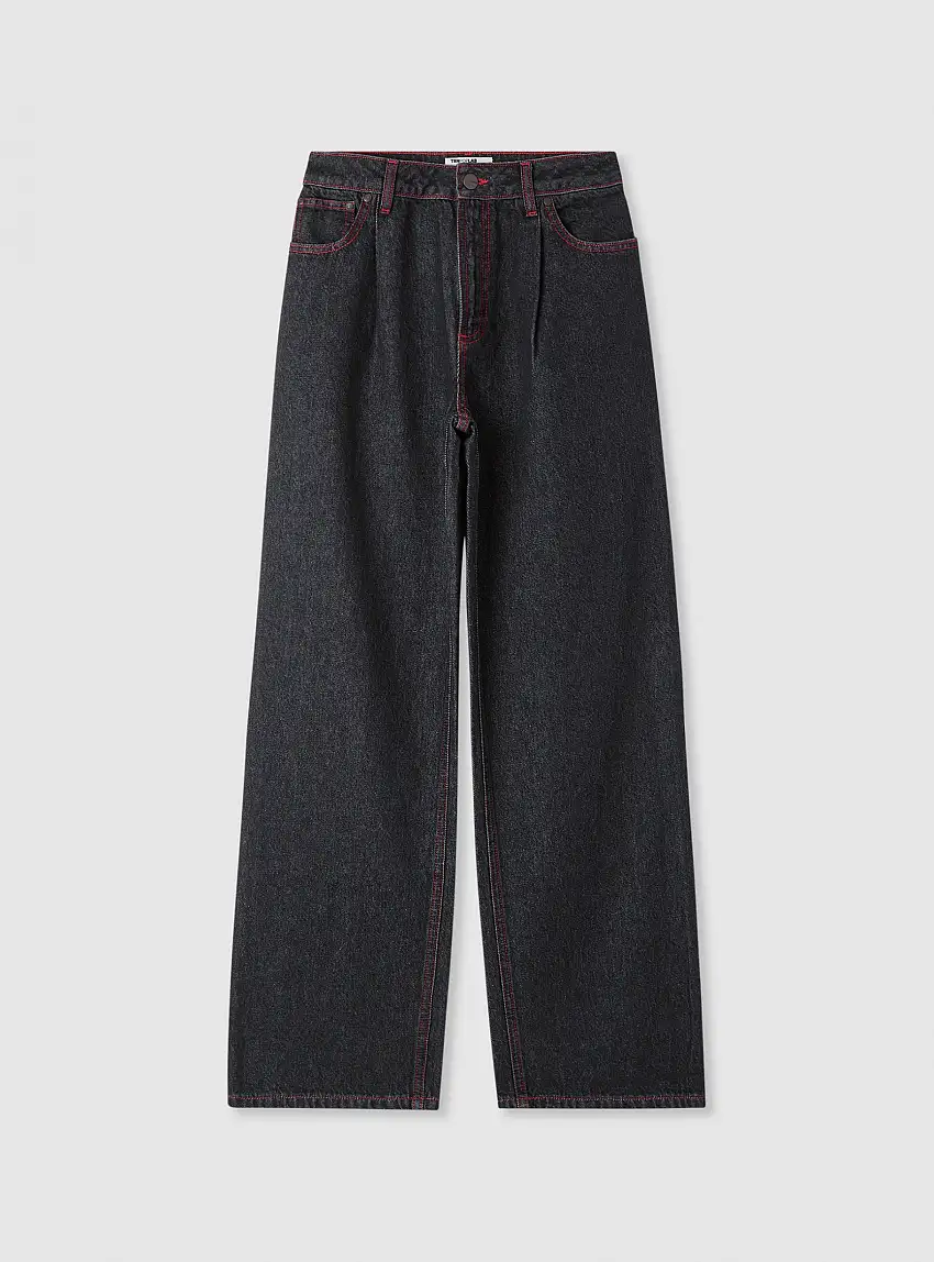 Jeans wide leg con impunture a contrasto TRNPOPLAB Nero denim