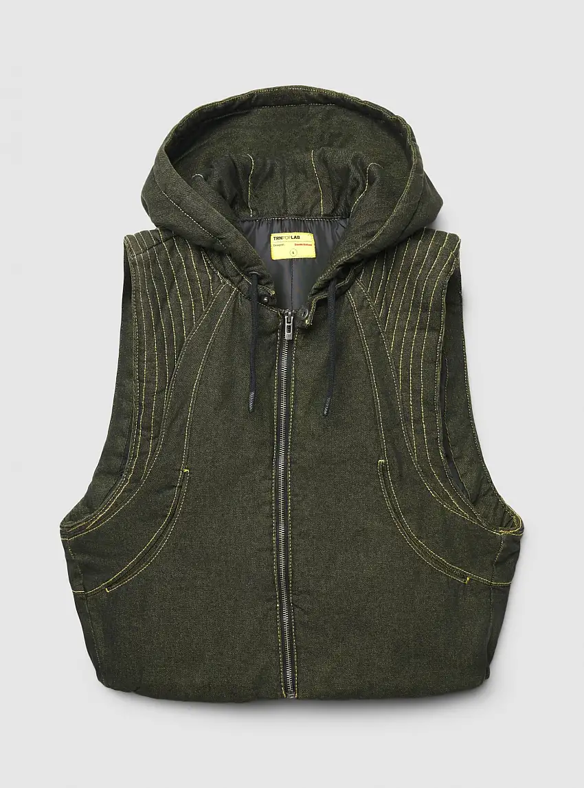 Smanicato imbottito in denim con cappuccio TRNPOPLAB Nero denim