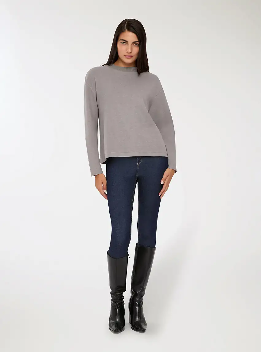 T-shirt in maglia tinta unita Grigio medio melange