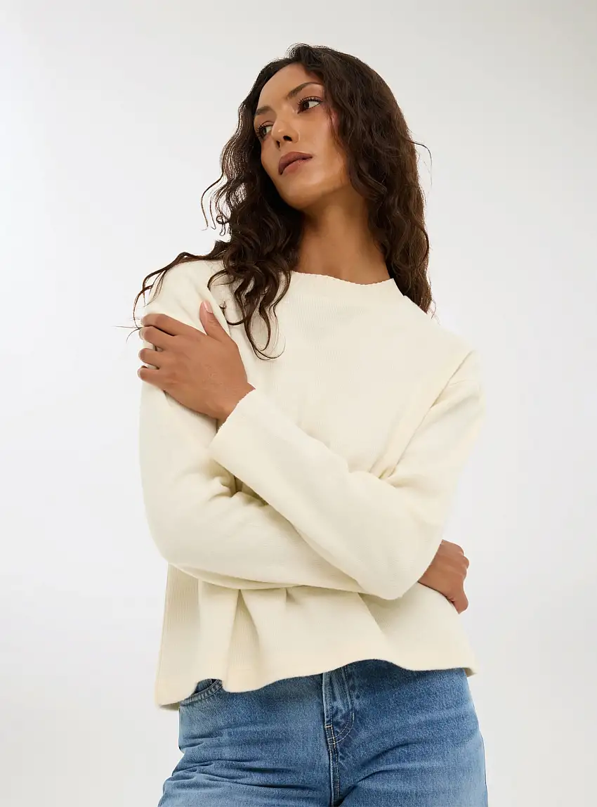 T-shirt in maglia tinta unita Avorio melange