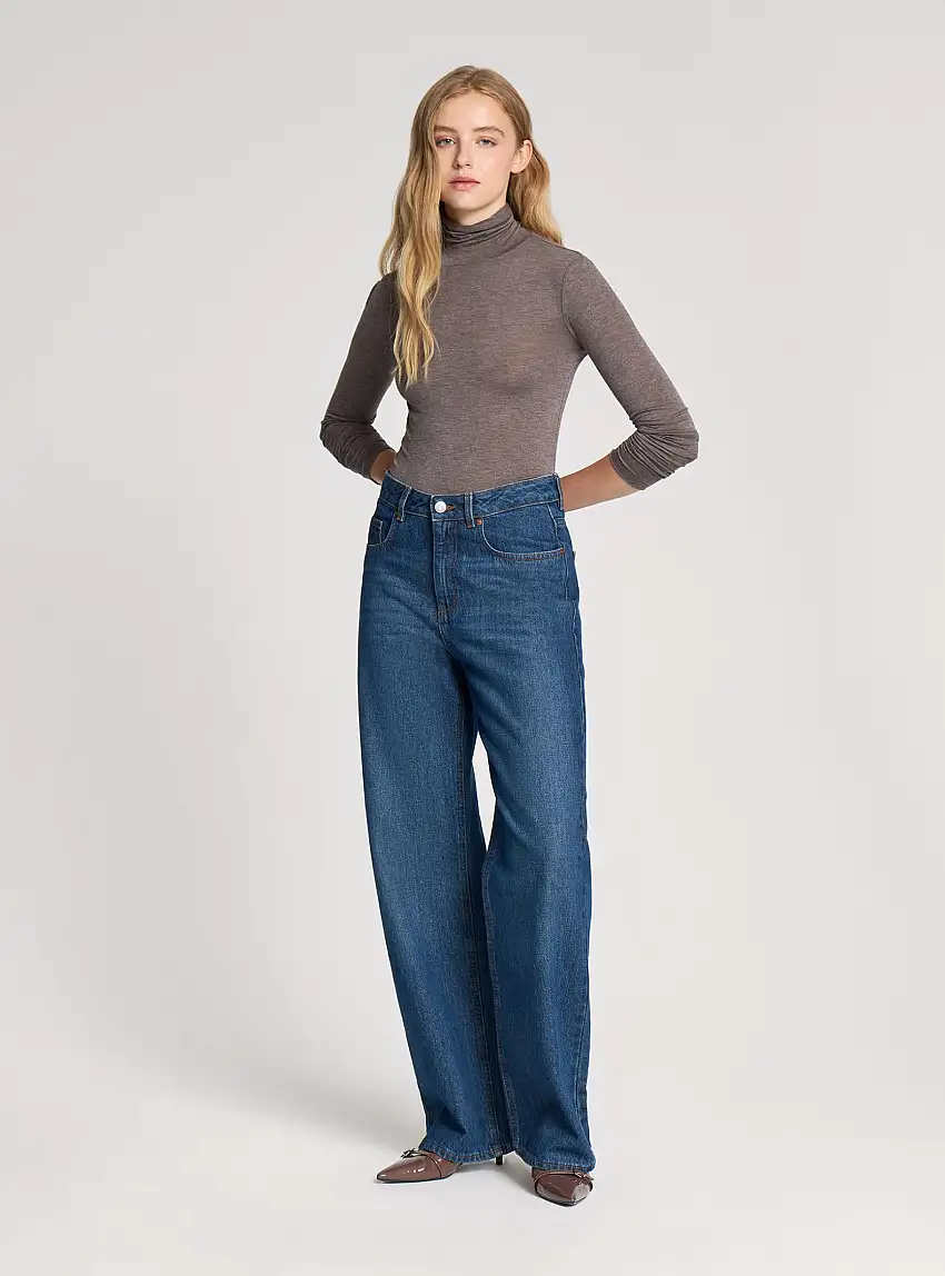 T-shirt dolcevita tinta unita Marrone melange