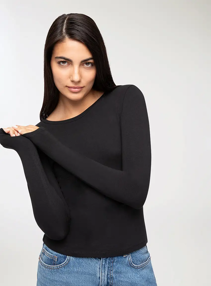 T-shirt manica tinta unita Nero