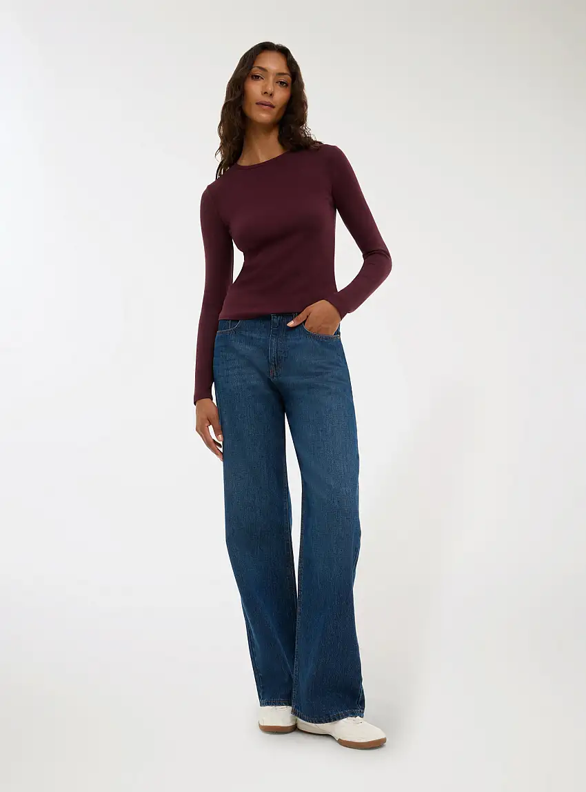 T-shirt manica tinta unita Prugna