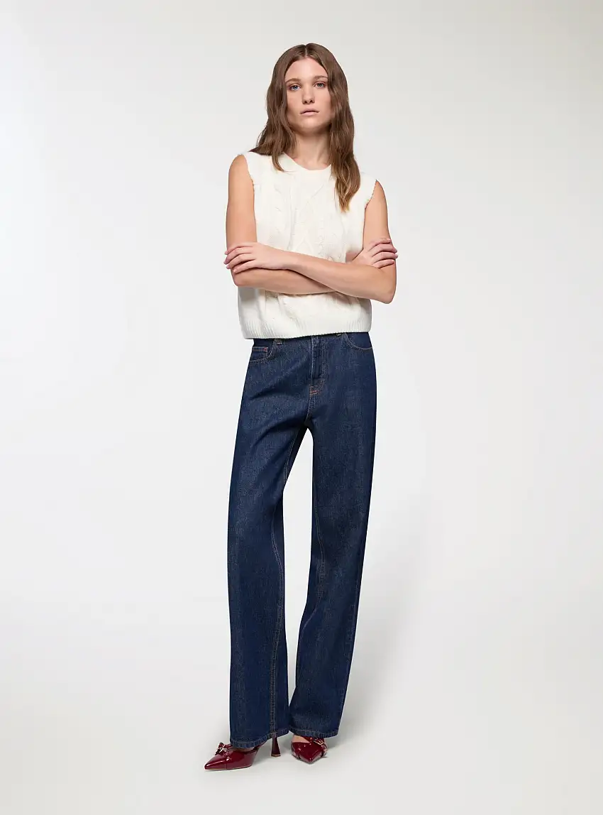 Gilet in maglia a trecce Bianco lana