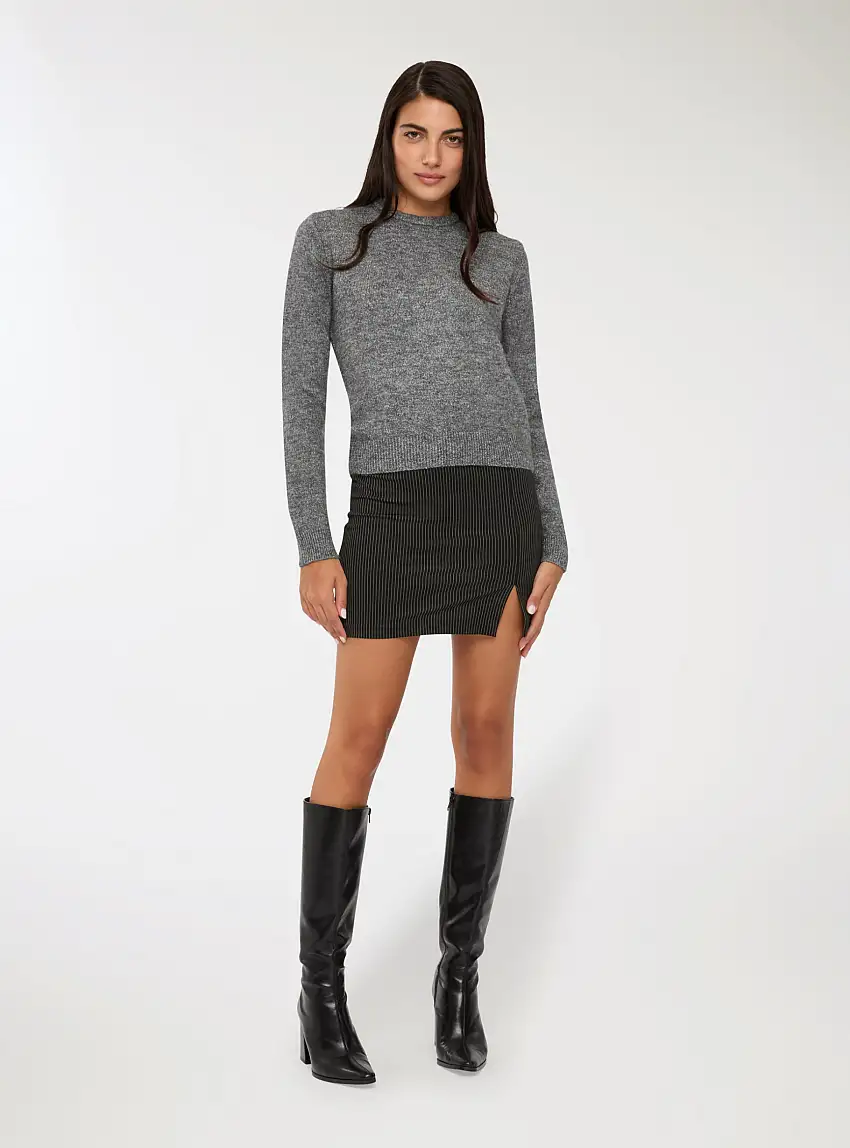 Maglia girocollo a tinta unita Grigio scuro melange