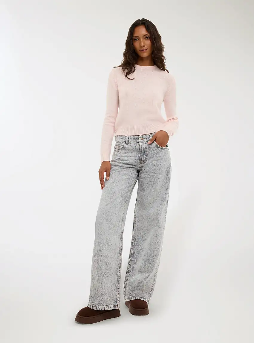 Maglia girocollo tinta unita Rosa chiaro melange