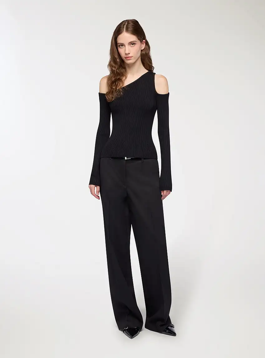 Pantaloni wide leg con cintura Nero