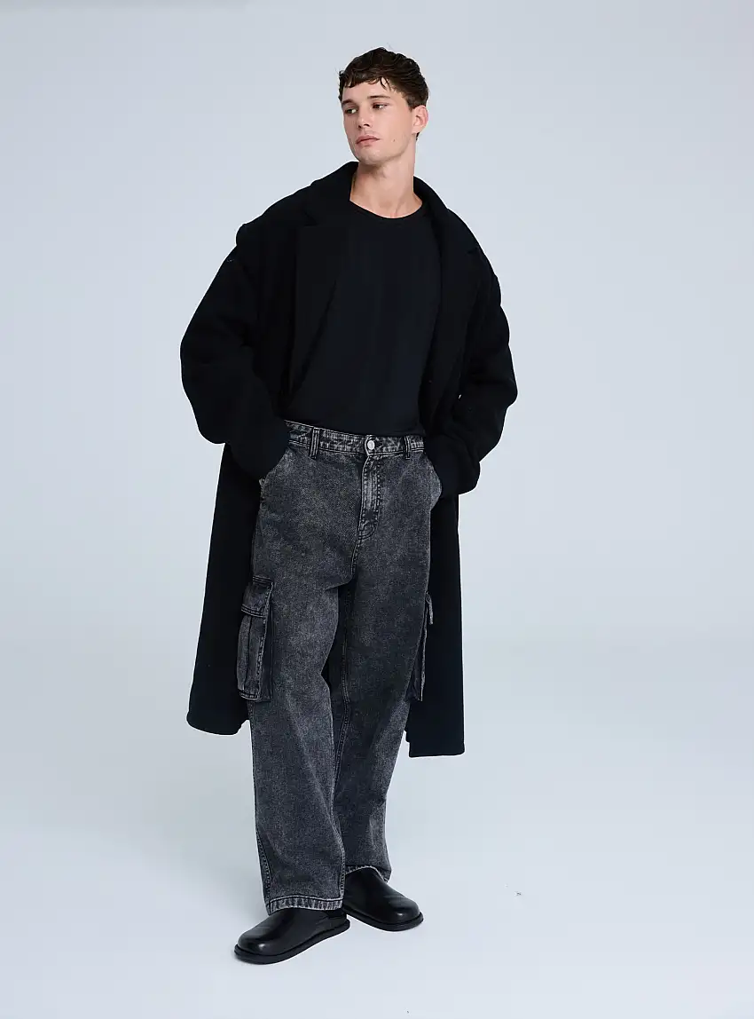 Jeans cargo superbaggy effetto slavato Nero denim