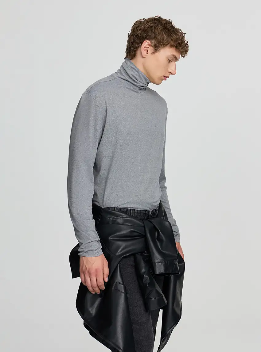 T-shirt dolcevita tinta unita Grigio medio melange