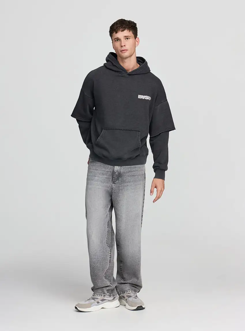 Felpa con cappuccio e scritta boxy fit Antracite