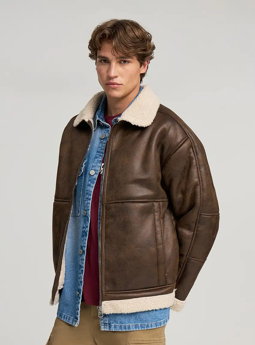 Giubbotto imbottito simil montone Marrone