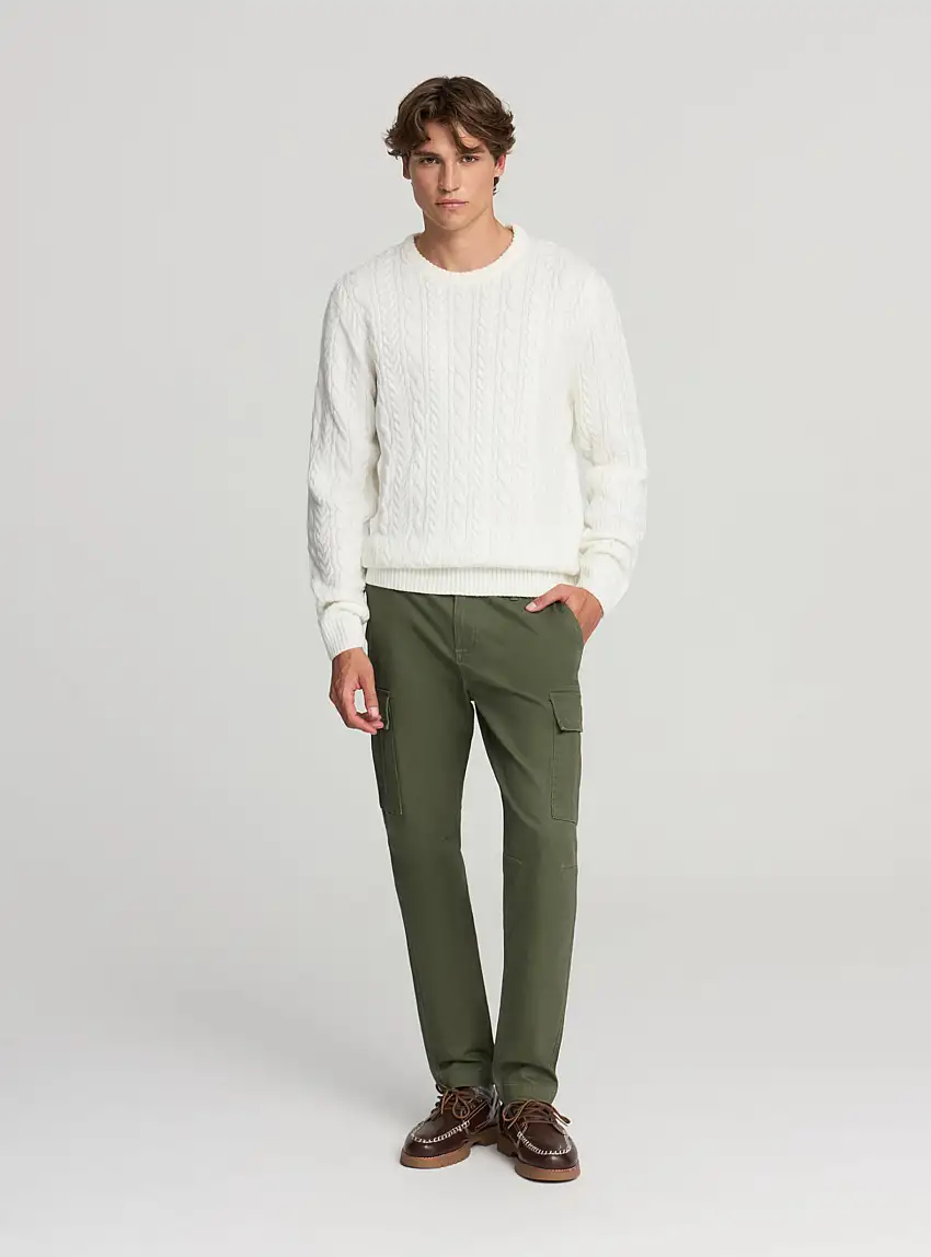 Maglia trecce a girocollo Bianco lana