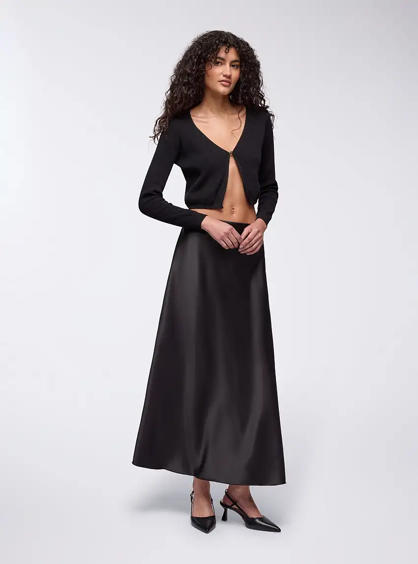 Gonna lunga effetto raso Nero