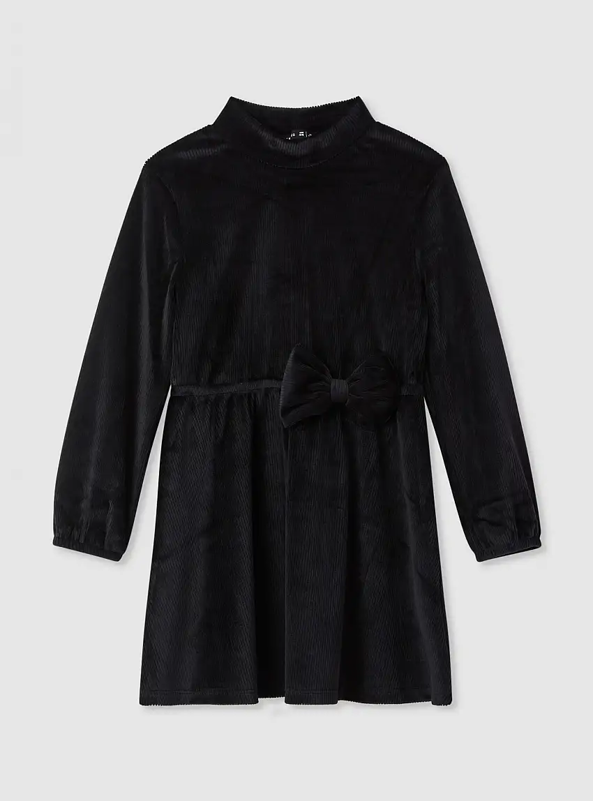 Vestito lupetto a costine con fiocco Nero