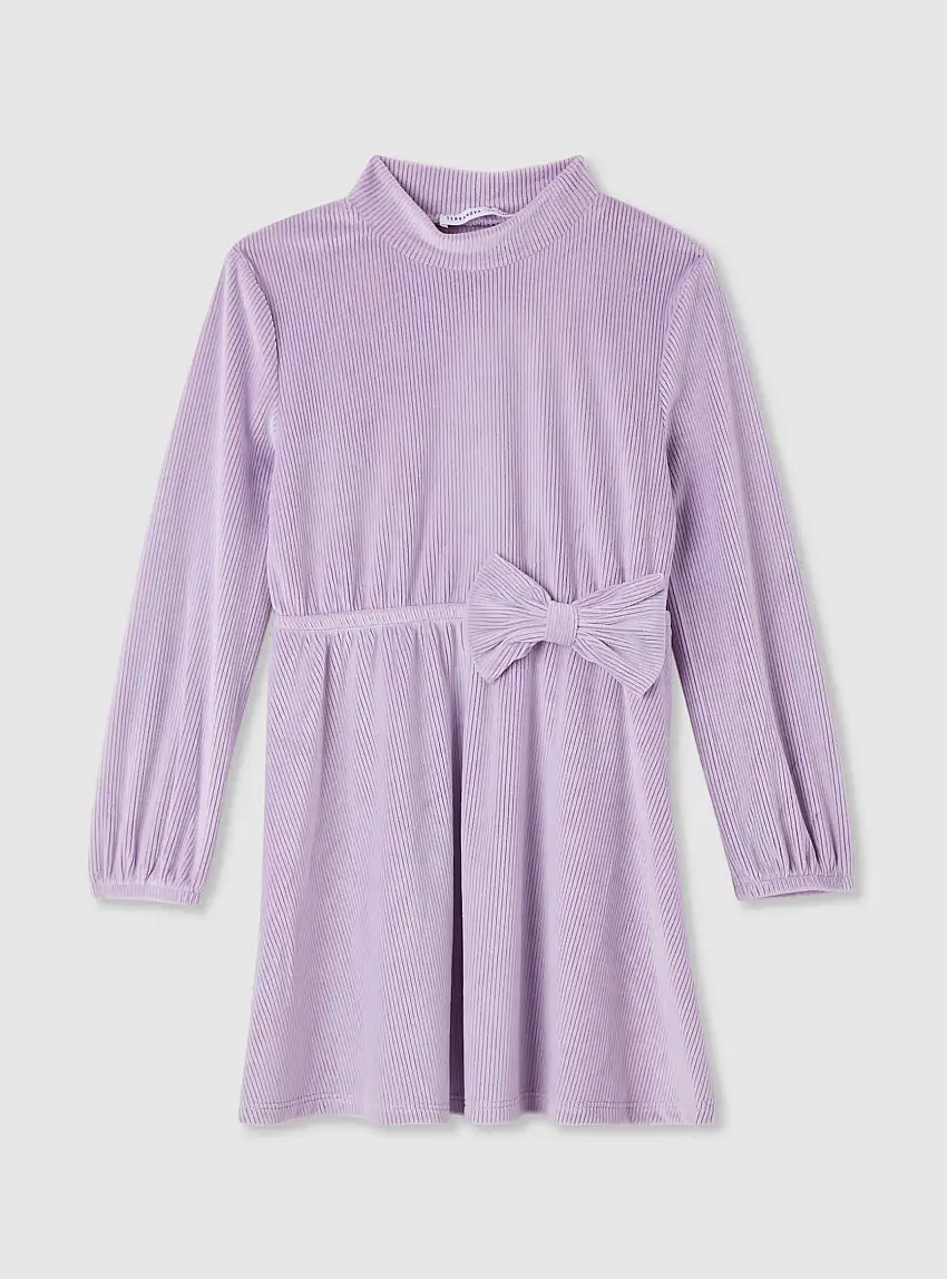 Vestito lupetto a costine con fiocco Lilla scuro