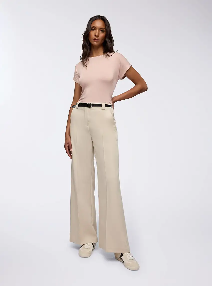 Pantaloni wide leg con cintura Beige