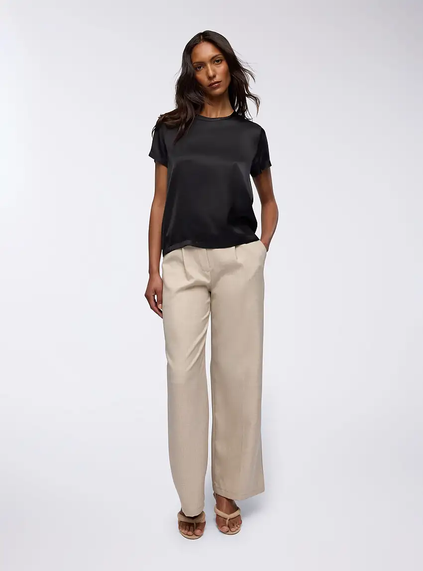 Pantaloni wide leg con pinces e pattina Sabbia