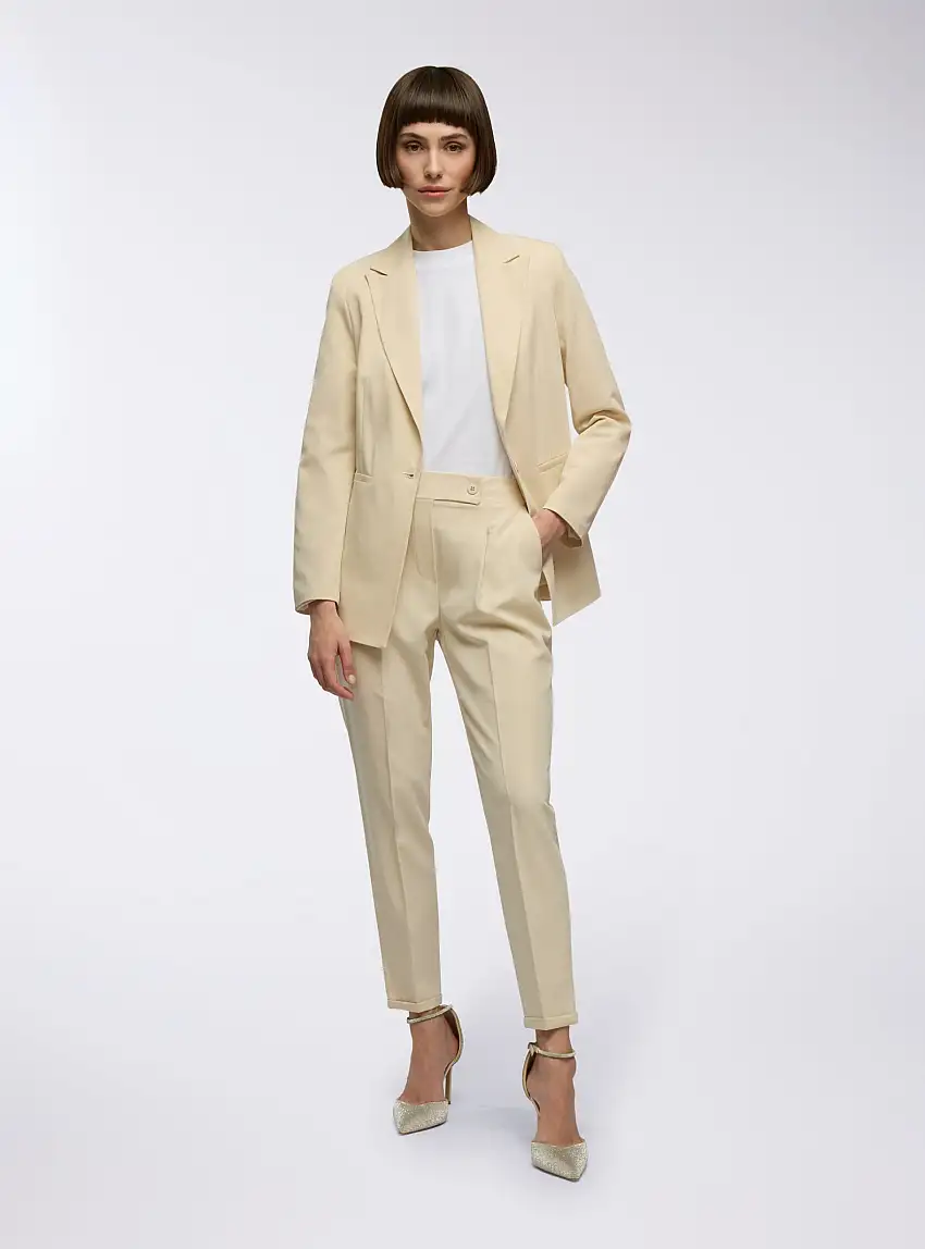 Pantaloni chino gessati Sabbia