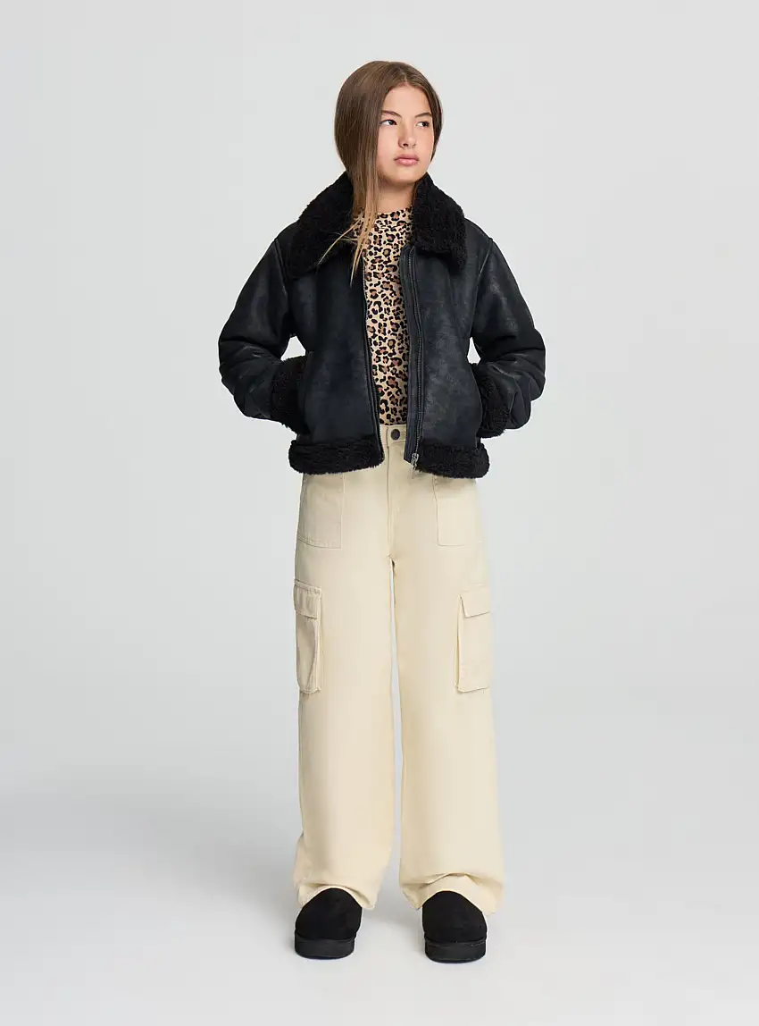 Biker effetto montone Nero