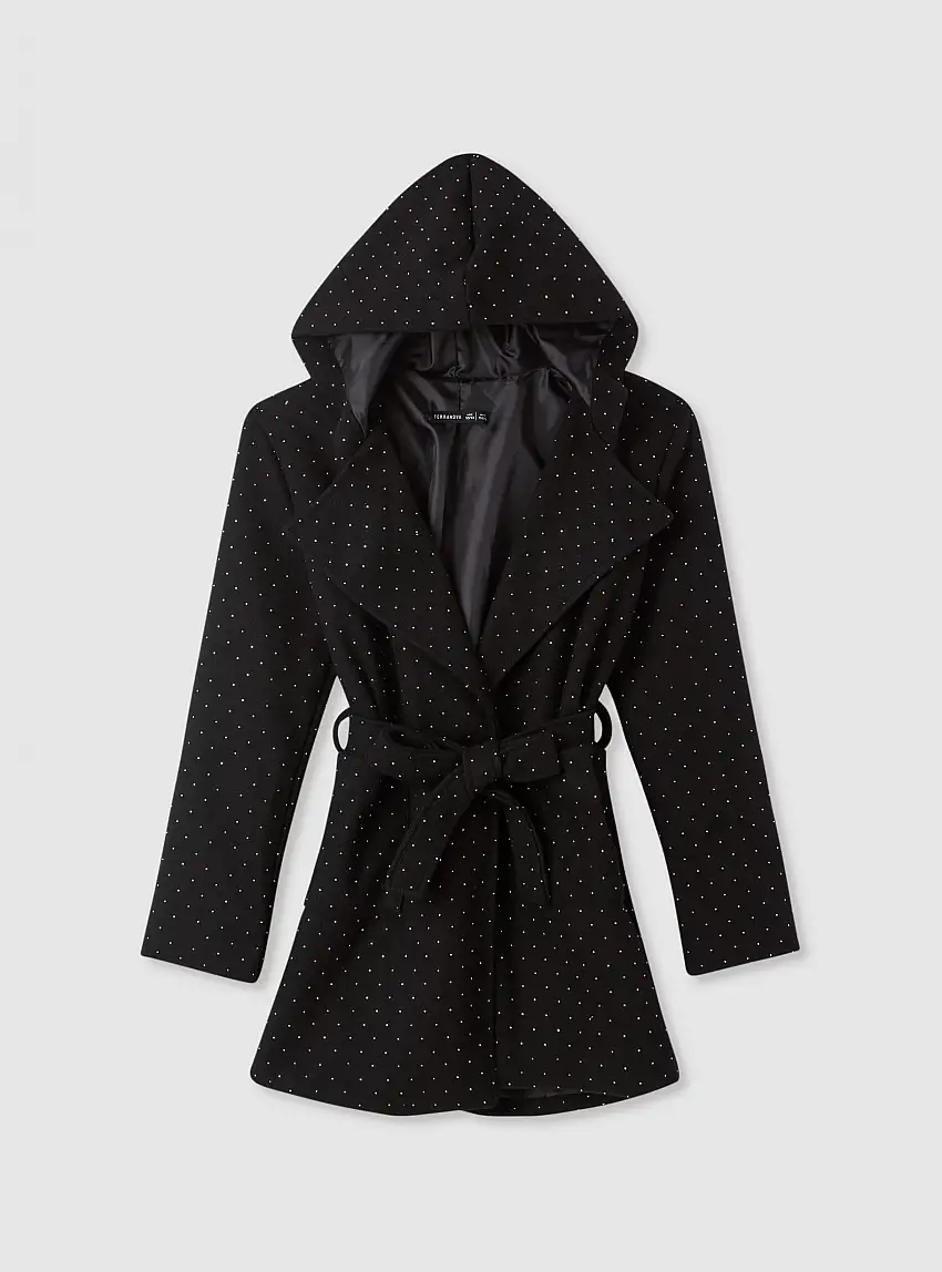 Cappotto con cappuccio con glitter Nero