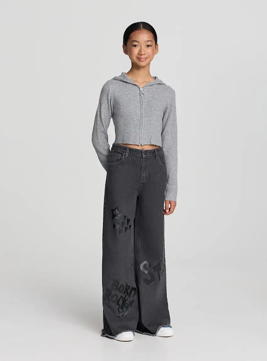 Jeans wide leg con scritte lucide Var grigio denim