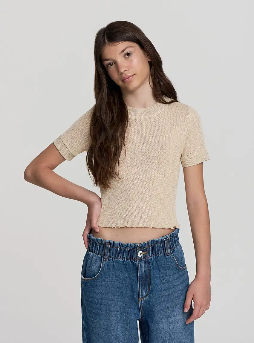 Maglia a maniche corte effetto luccicante Bianco lana