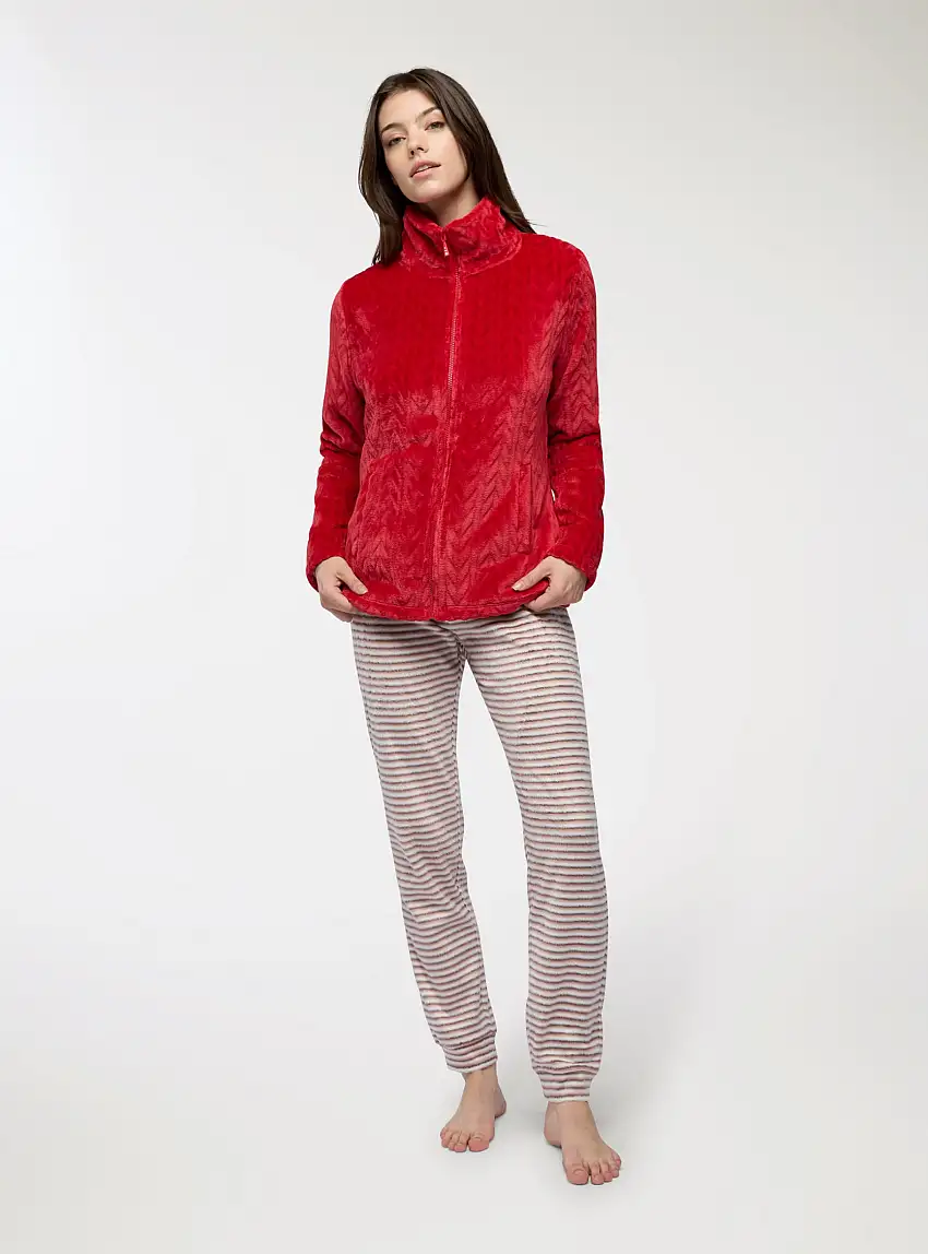 Felpa a treccia con zip girocollo Rosso