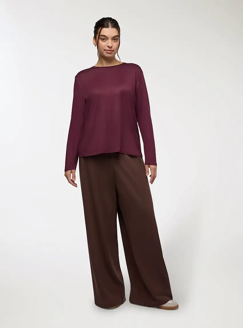 T-shirt maniche lunghe basic Prugna