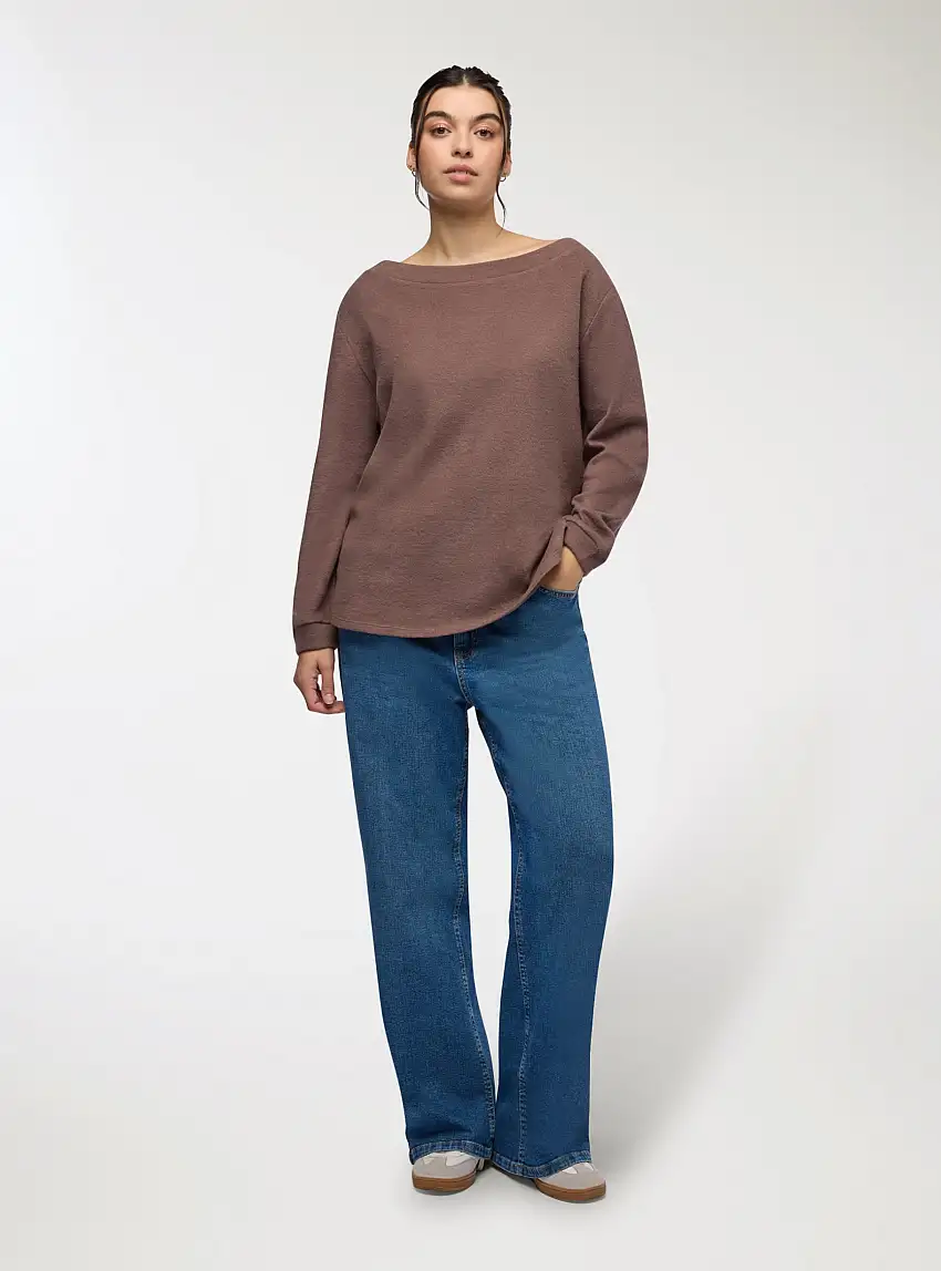 T-shirt in maglia tinta unita Marrone melange