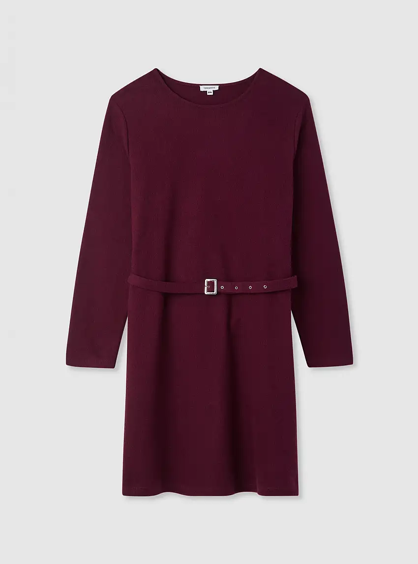 Vestito con cintura in maglia Prugna