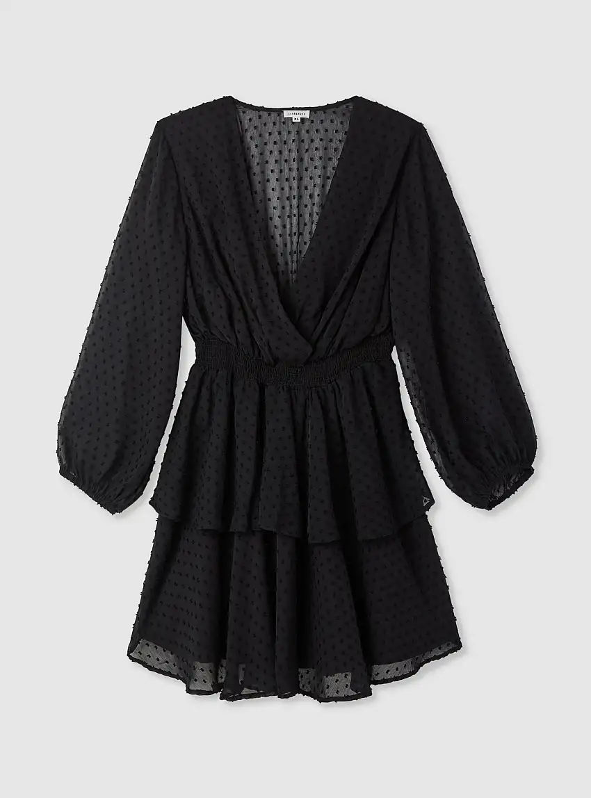 Vestito incrociato con balze Nero