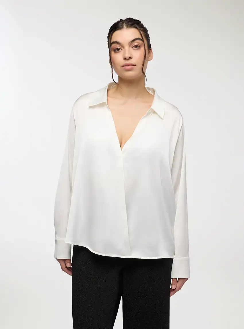 Camicia incrociata in satin Bianco lana