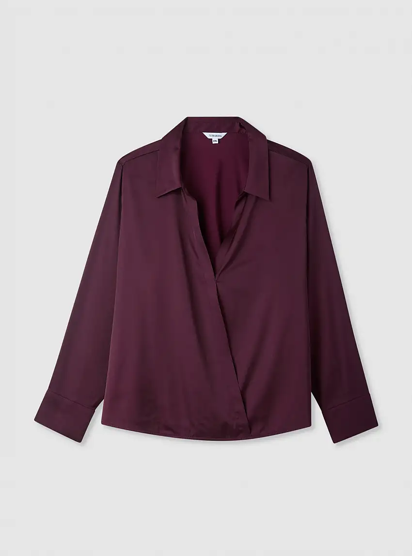 Camicia incrociata in satin Prugna