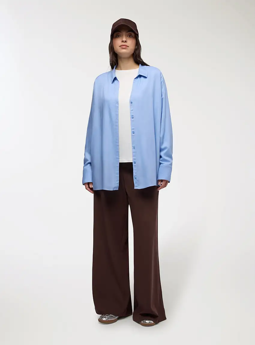 Blusa in viscosa tinta unita Celeste