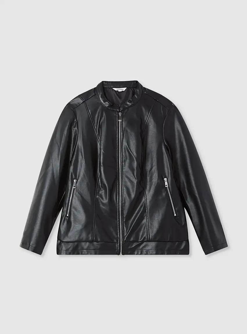 Bomber collo coreano effetto pelle Nero