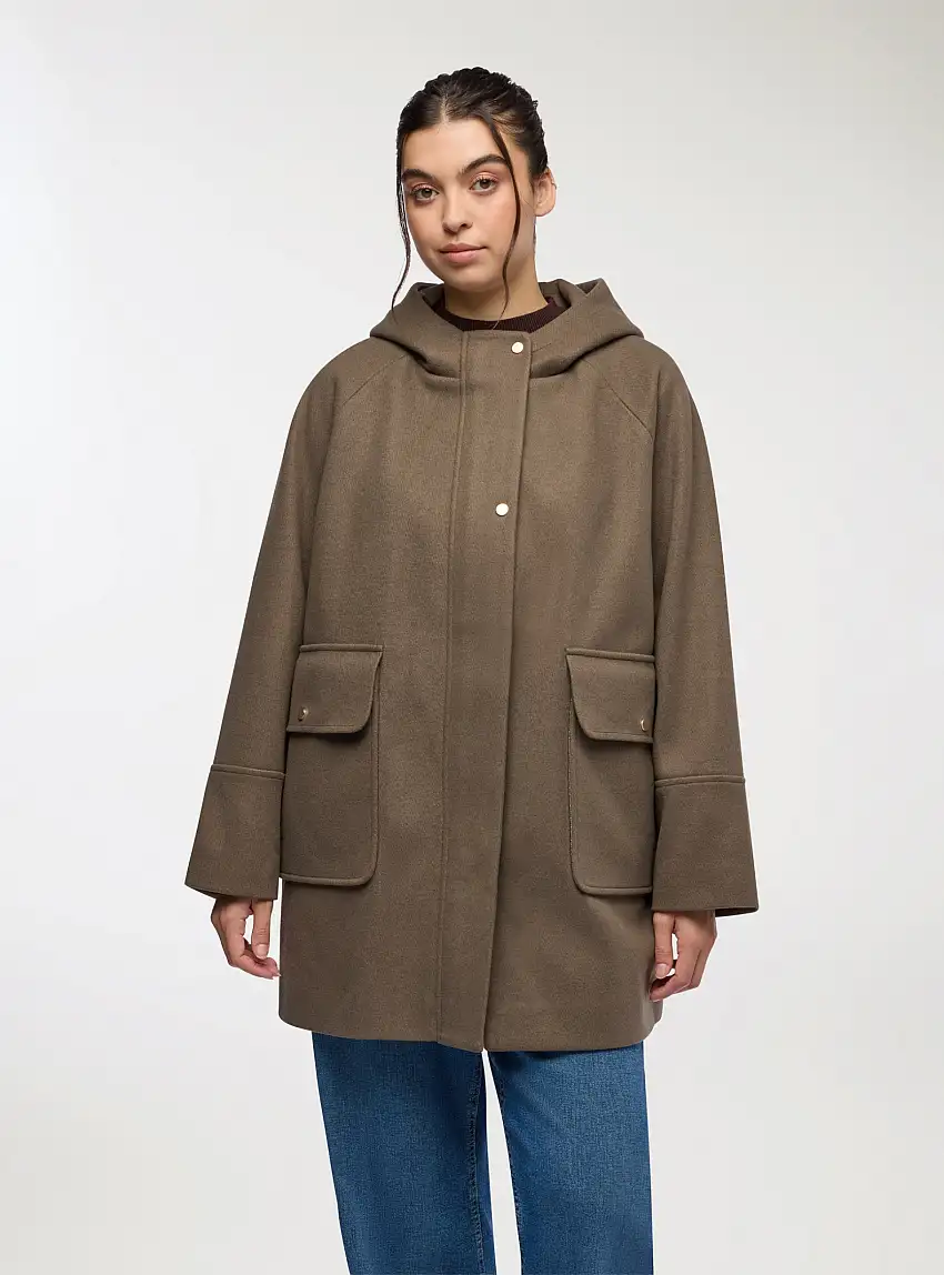 Giubbotto effetto velour con cappuccio Fango