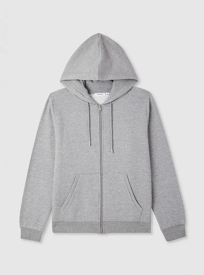 Felpa basica con cappuccio e zip Grigio medio melange