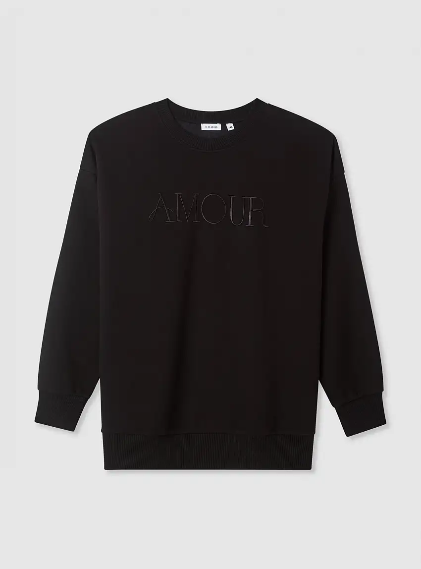 Felpa con scritta ricamata girocollo Nero