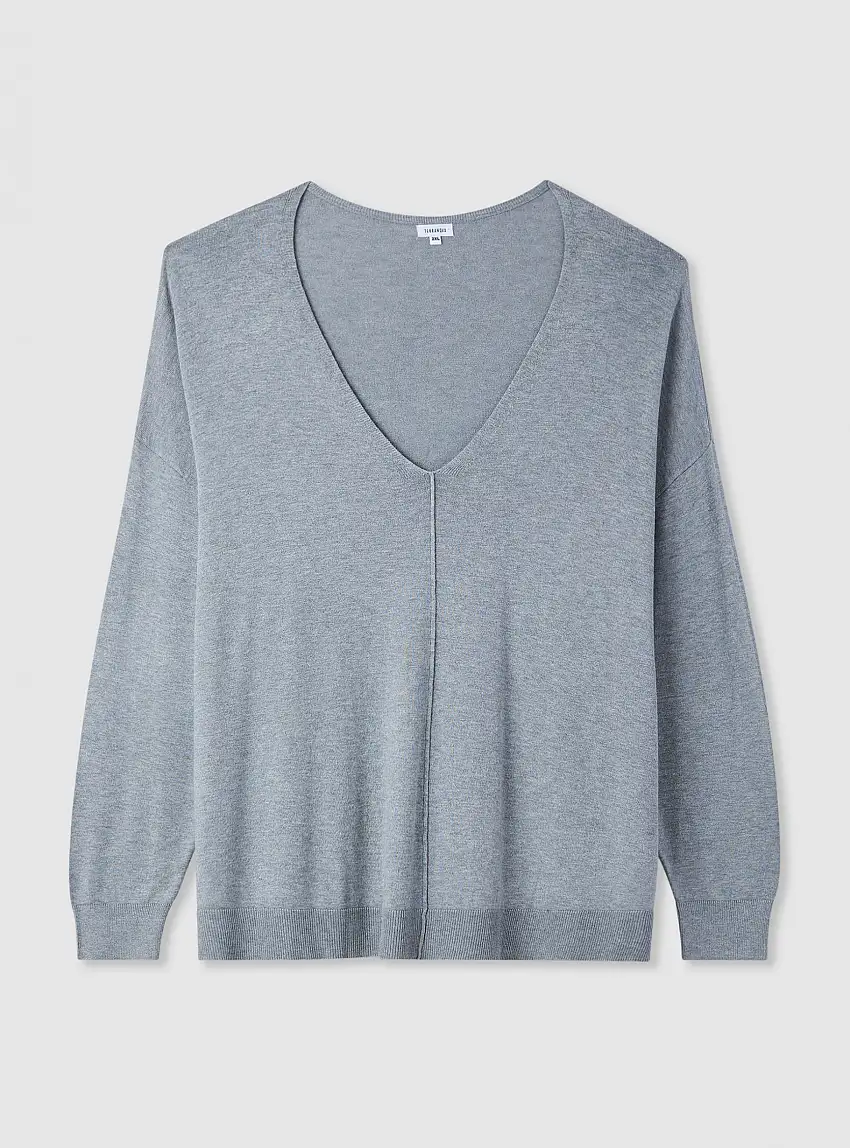 Maglia scollo a V Grigio medio melange